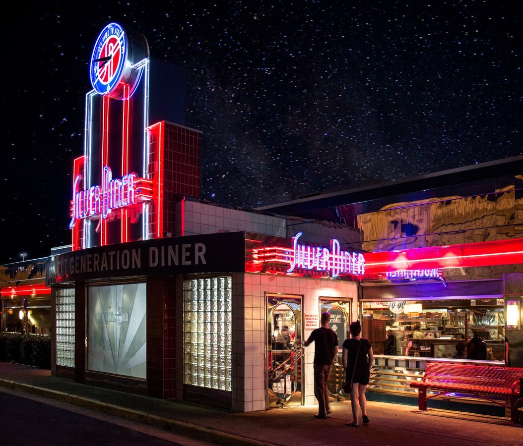 night downtown diner signage neon sign stars 393589