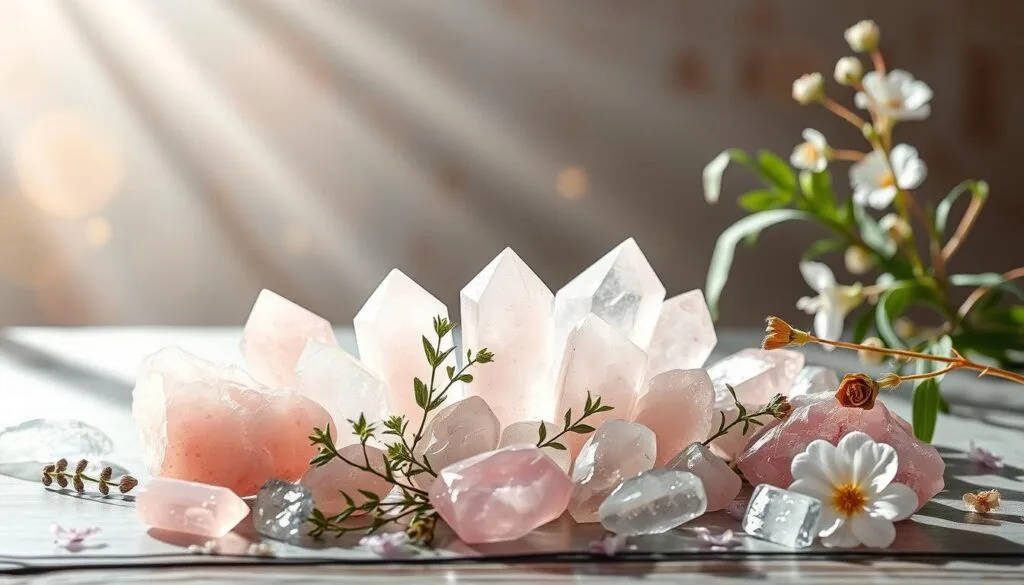 Energização de cristais quartzo rosa limpeza e energização